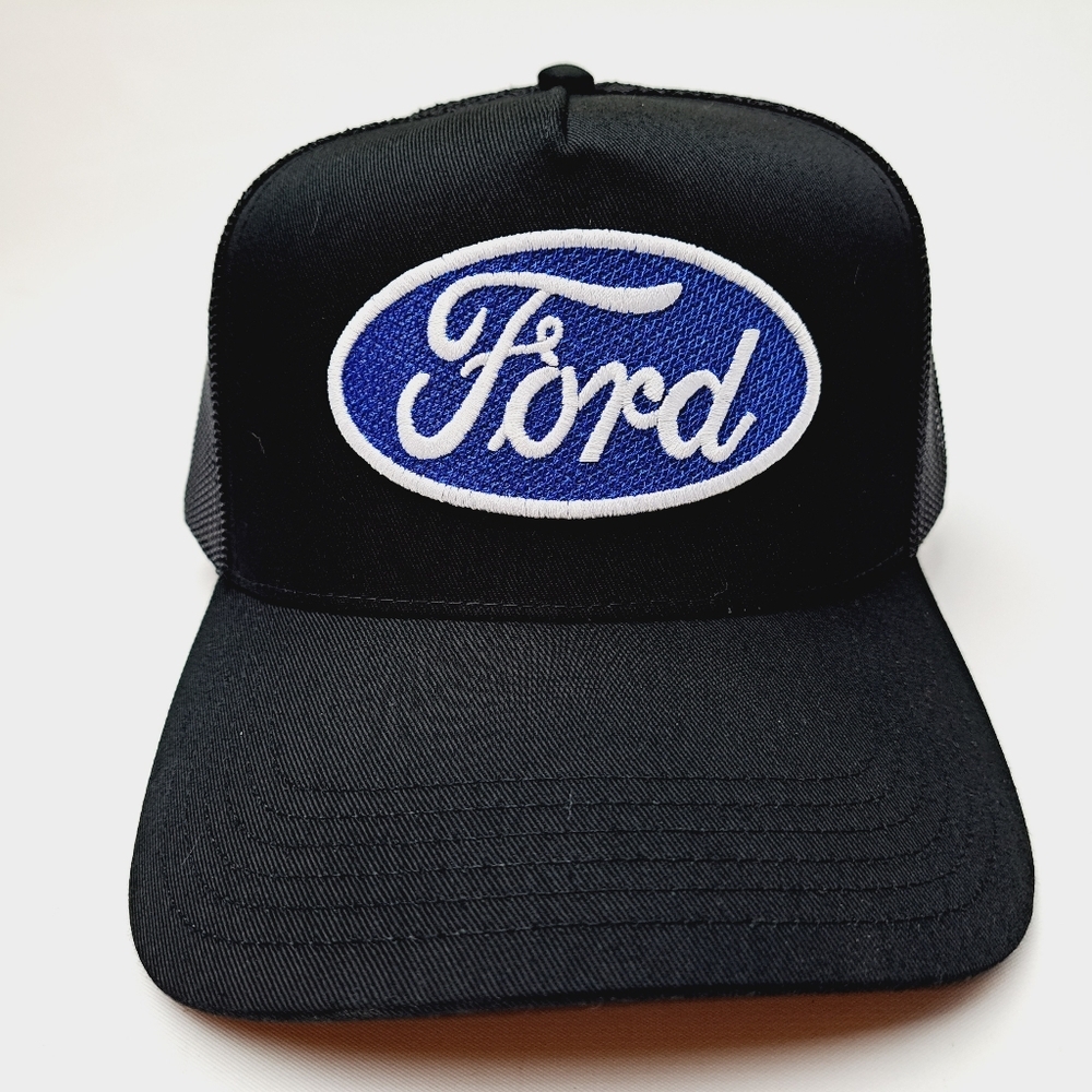 Ford Embroidered Patch Trucker Cap Mid Profile Mesh Snapback Hat Black